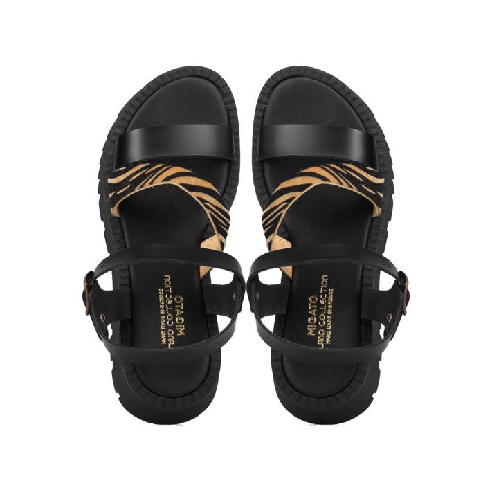 Μαύρο δερμάτινο flatform σανδάλι