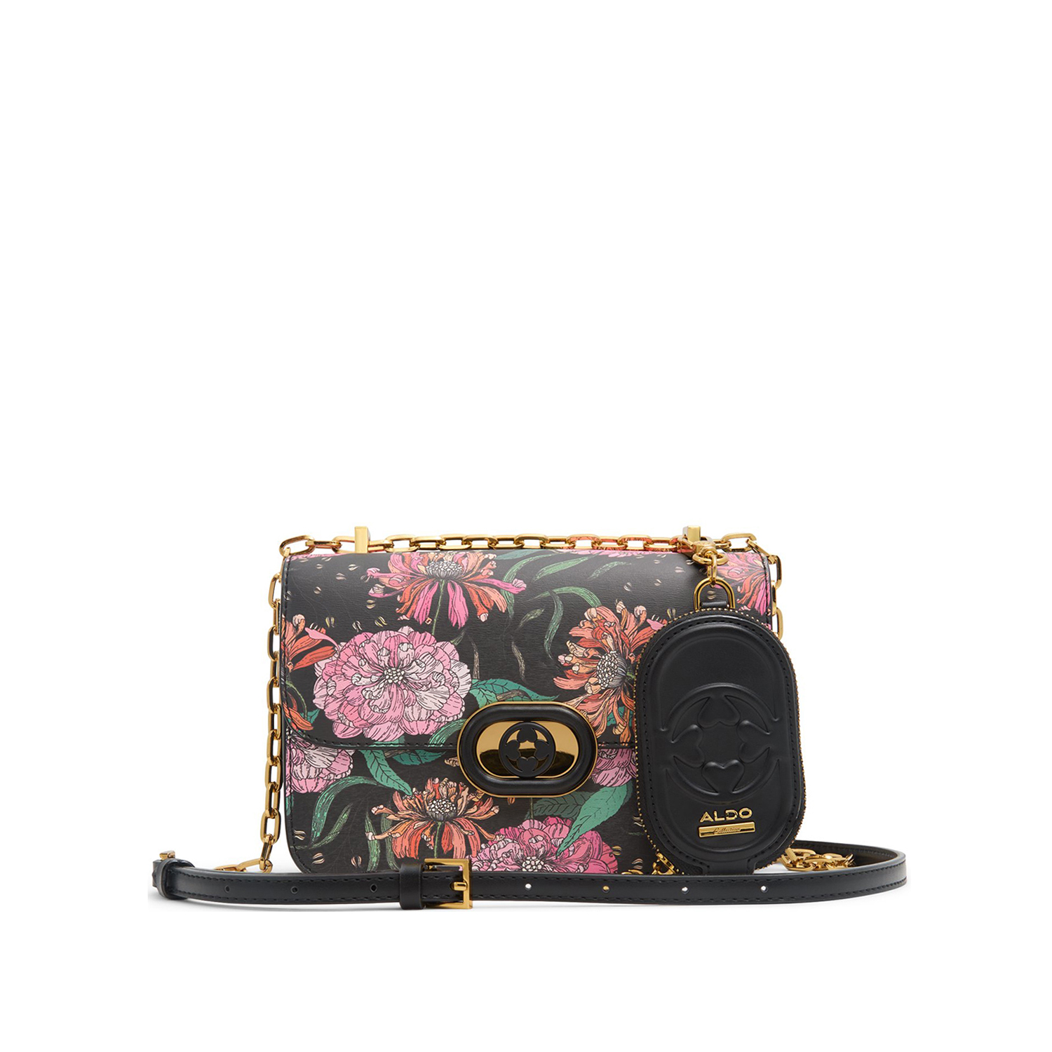 Μαύρη φλοράλ τσάντα ώμου CALLIDORA