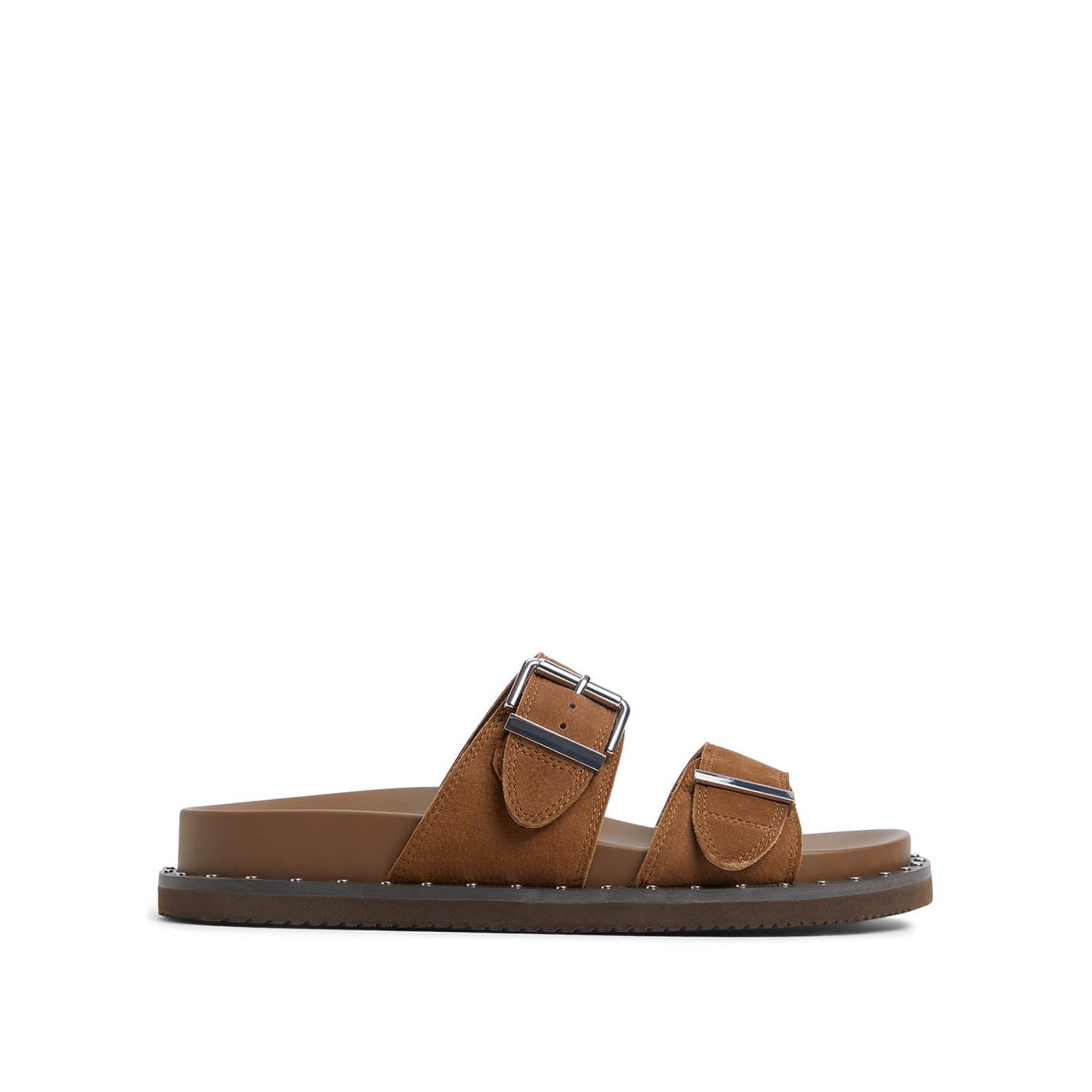 Καφέ δερμάτινο footbed σανδάλι ELYNA