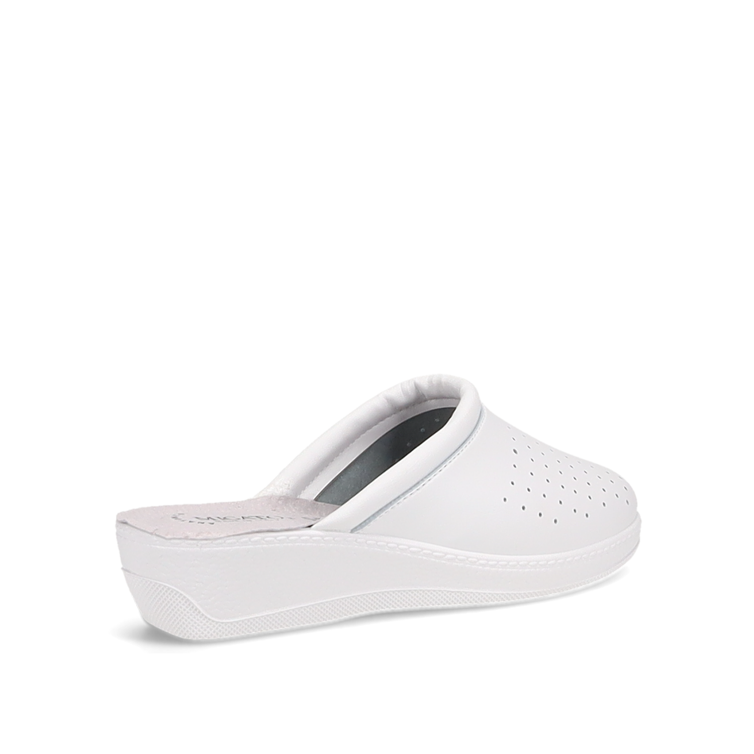 Λευκή γυναικεία δερμάτινη παντόφλα φωτογραφία