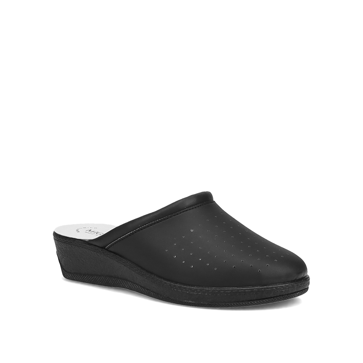 Μαύρη γυναικεία δερμάτινη παντόφλα φωτογραφία