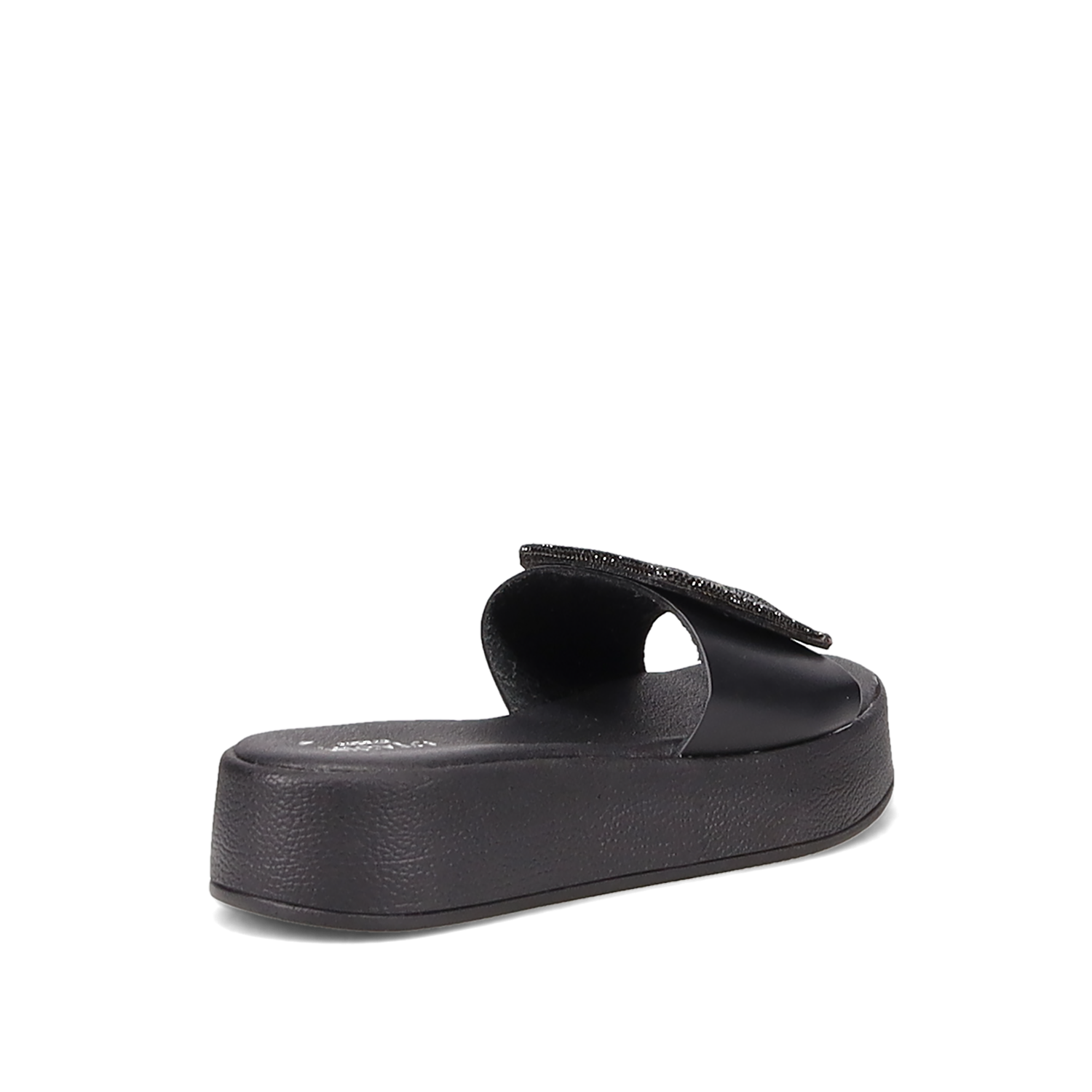 Μαύρο δερμάτινο flatform σανδάλι φωτογραφία