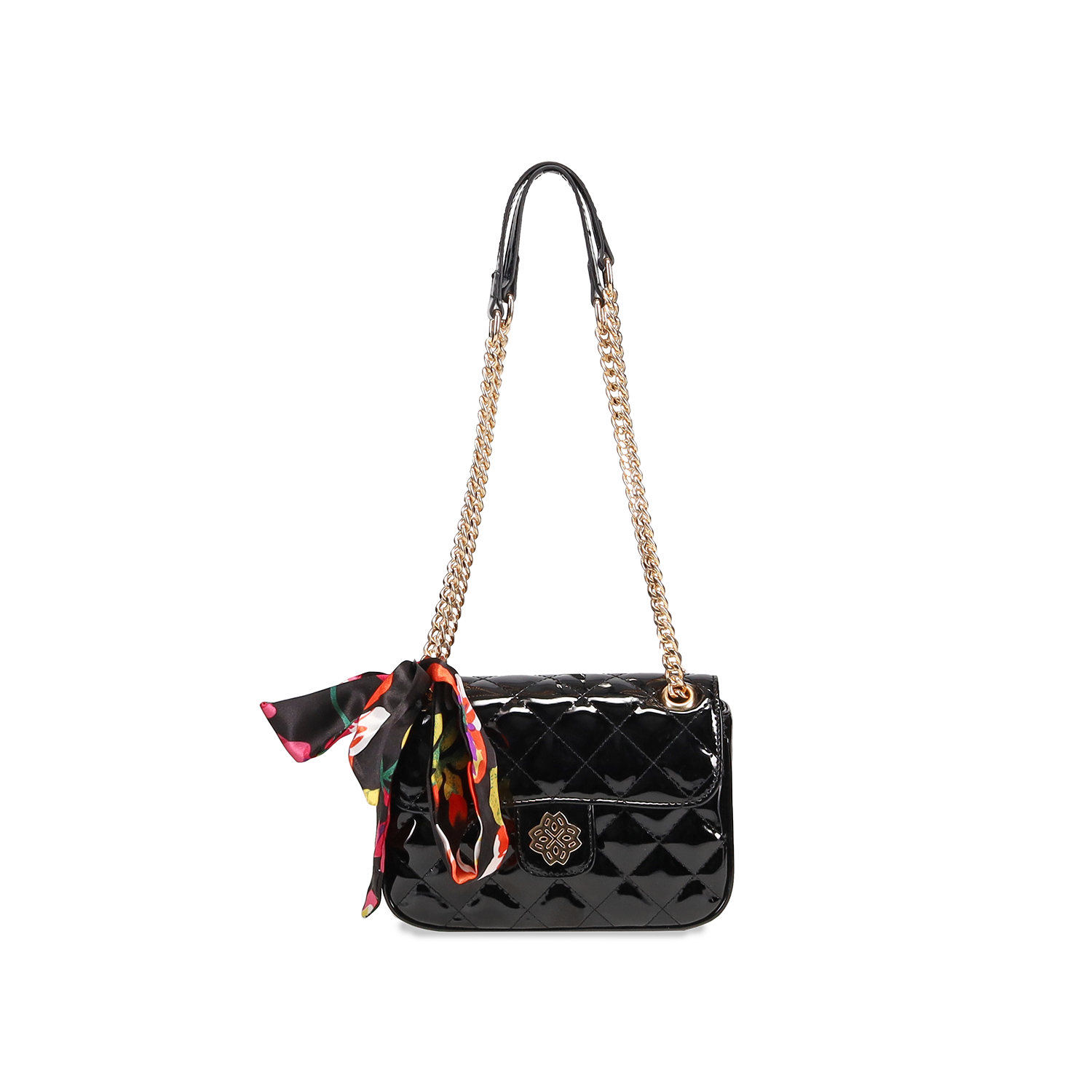 Μαύρη λουστρινένια τσάντα ώμου